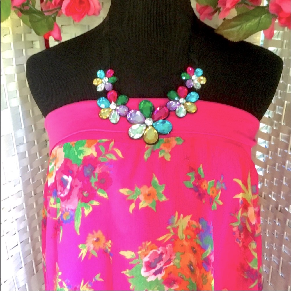 Multicolor Floral Rhinestone Bib Necklace Flower Crystal Statement 🌸 NEW…